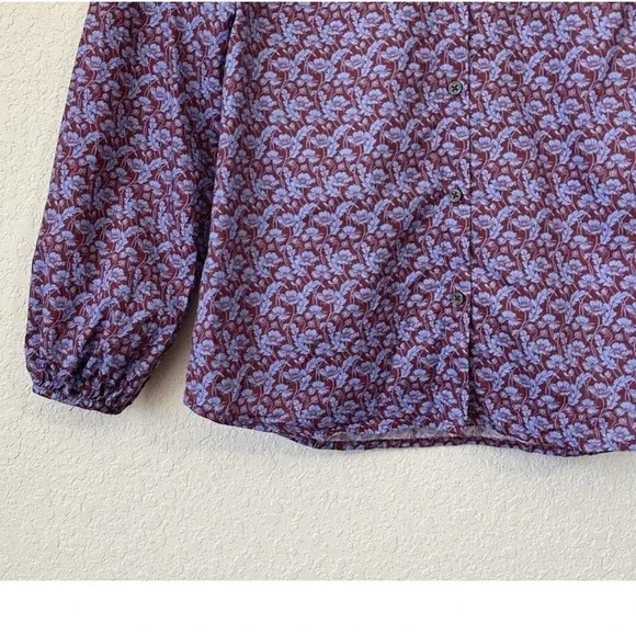 J. Crew Liberty London Maroon& Blue Floral Button-up Collared Shirt Sz 0 - Picture 7 of 8